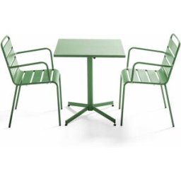 Oviala Conjunto mesa de jardín cuadrada y 2 sillas de metal verde cactus