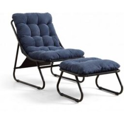 Meubles Cosy Sillón patio con otomano, tela rayada vertical, azul marino