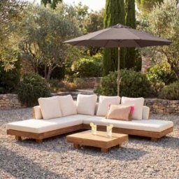Maisons du Monde Conjunto esquinero de exterior de acacia de 6 plazas