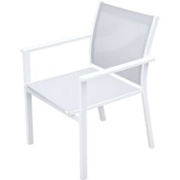 PORTMOBEL Silla de comedor exterior y jardín de aluminio blanco textilene gris