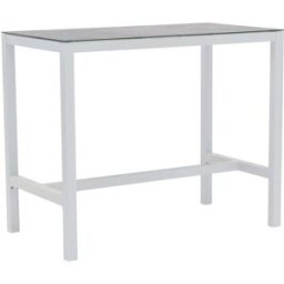 PORTMOBEL Mesa alta bar 130x70cm exterior y jardín de aluminio blanco cristal