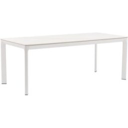 PORTMOBEL Mesa de comedor 200x90 cm aluminio y top mesa porcelánico blanco