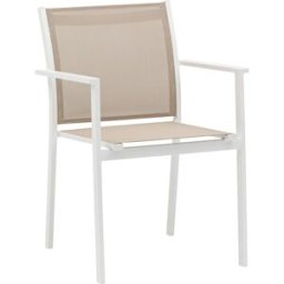 PORTMOBEL Silla de comedor exterior y jardín de aluminio blanco textilene taupe