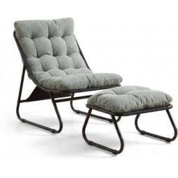 Meubles Cosy Sillón patio con otomano, tela rayada vertical, verde claro