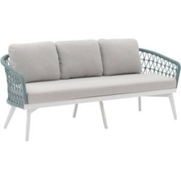 PORTMOBEL Sofá 3 plazas exterior y jardín de aluminio blanco cuerda aqua