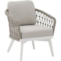 PORTMOBEL Sillón 1 plaza exterior y jardín de aluminio blanco cuerda greige