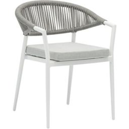 PORTMOBEL Silla de comedor exterior y jardín de aluminio blanco cojin gris claro