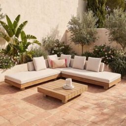 Maisons du Monde Conjunto esquinero de exterior de acacia y aluminio de 6 plazas