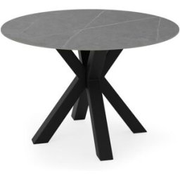 Koketto Home Mesa fija redonda 120 tapa porcelanico gris y patas metalicas negras