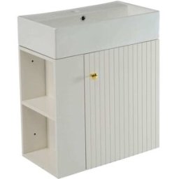 Meubles Cosy Mueble de pared de baño con lavabo 55 cm y armario, blanco