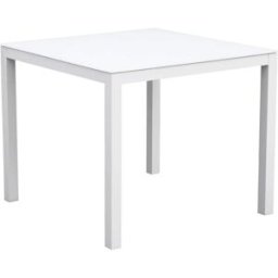 PORTMOBEL Mesa de comedor 90*90 exterior y jardín de aluminio blanco cristal
