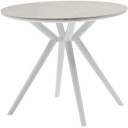 PORTMOBEL Mesa redonda ø 90cm aluminio blanco top mesa porcelánico gris.
