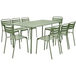 sweeek Set mesa de jardín bistró de acero con 8 sillas, 160cm, verde