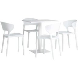 Klast Home Conjunto de jardín con mesa y 4 sillas apilables en blanco serin