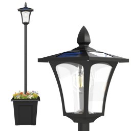 Outsunny Farola Solar Exterior De Jardín Con Macetero Poste De Aluminio Ip44