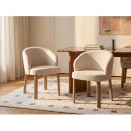 Unique Conjunto de 6 sillas en tejido texturizado y metal efecto madera - Beige y natural - KIZEMA