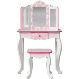 Teamson Tocador infantil de madera rosa y blanco