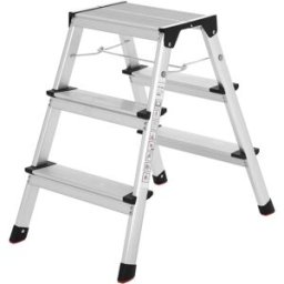 SONGMICS Escalera plegable de aluminio con 3 peldaños de color plata y negro