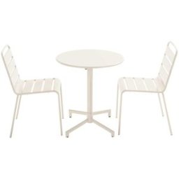 Oviala Conjunto de mesa y 2 sillas de jardín en metal color marfil