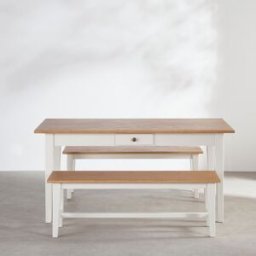 Maisons du Monde Conjunto de mesa y 2 bancos de pino de 160 cm