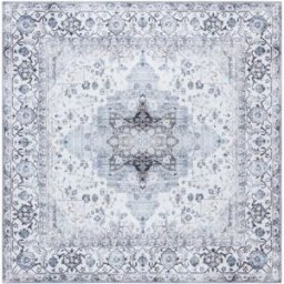 Safavieh Alfombra tradicional de poliéster blanco/azul, 183 x 183 cm