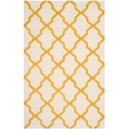 Safavieh Alfombra enrejado de lana blanco/oro, 152 x 244 cm
