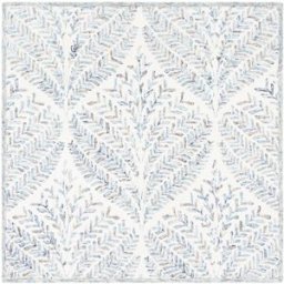 Safavieh Alfombra floral de lana blanco/azul, 152 x 152 cm