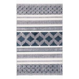 Safavieh Alfombra bohemio de poliéster blanco/azul, 122 x 183 cm