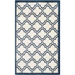 Safavieh Alfombra enrejado de polipropileno blanco/azul, 122 x 183 cm