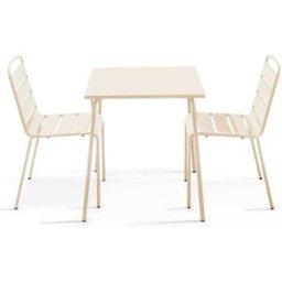 Oviala Conjunto mesa de jardín cuadrada y 2 sillas acero marfil