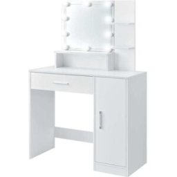 ML-Design Tocador de maquillaje espejo led, cajones y compartimentos mdf blanco