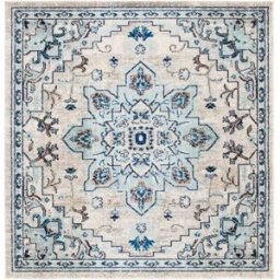 Safavieh Alfombra boho de polipropileno blanco/azul, 152 x 152 cm