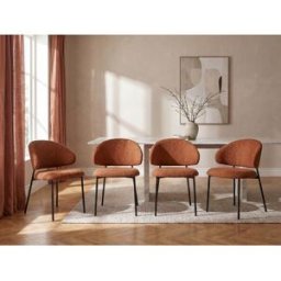 Unique Conjunto de 4 sillas de tela texturizada y metal negro - Terracota - VOSINIA