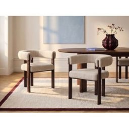 Unique Conjunto de 6 sillas en tejido texturizado y metal efecto madera - Beige y marrón oscuro natural - VOLOSKA