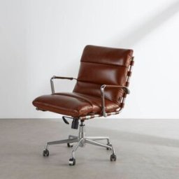 Maisons du Monde Silla de oficina giratoria de cuero vacuno marrón