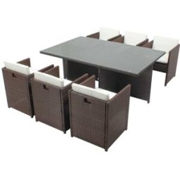 Concept Usine Conjunto de muebles de jardín 6 plazas marrón/blanco + funda protector