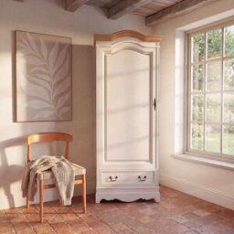 Maisons du Monde Armario de 1 puerta y 1 cajón de pino y MDF crema 80 cm