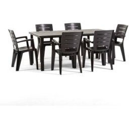 Fuori Set de jardín mesa rectangular 180x90 cm + 6 sillas de resina negro