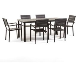 Fuori Conjunto mesa 180x90 cm y 6 sillas con brazos negro