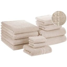 Beliani Conjunto de 11 toallas algodón beige