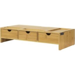 SoBuy Soporte para monitor con 3 cajónes bambú color natural