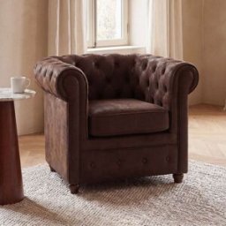 Maisons du Monde Sillón capitoné de antelina marrón efecto cuero
