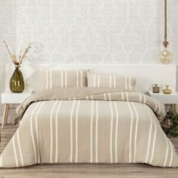 Manterol Juego funda nórdica rayas en relieve beige - CAMA 150/160cm