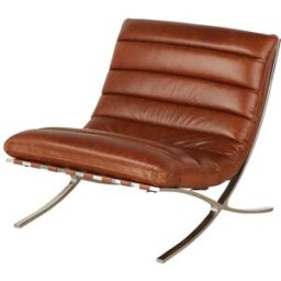 Maisons du Monde Sillón de cuero vacuno marrón envejecido y acero inoxidable