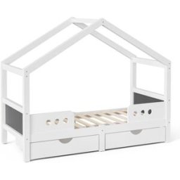 MODFU Cama infantil con 2 cajones de madera 90x200 cm, blanca