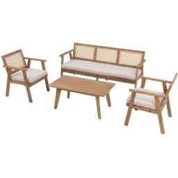 Concept Usine Muebles de jardín de 5 plazas hechos de madera y caña de acacia
