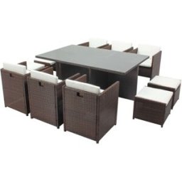 Concept Usine Conjunto de muebles de jardín de 10 plazas marrón/blanco + funda prote