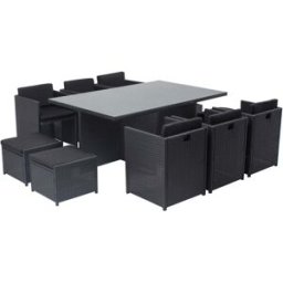 Concept Usine Conjunto de muebles de jardín 10 plazas negro/negro + funda protectora