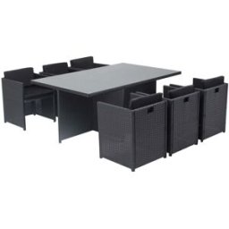 Concept Usine Conjunto de muebles de jardín 6 plazas negro/negro + funda protectora