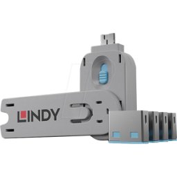 LINDY 40452 - Bloqueo de puerto USB a (1 llave, 4 cerraduras), azul